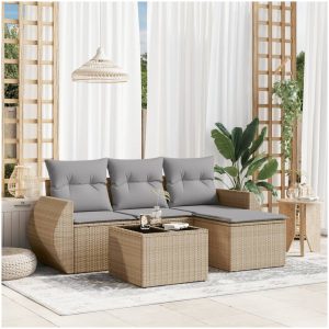Soffgrupp för trädgården med dynor 5 delar beige konstrotting vidaXL