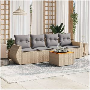 Soffgrupp för trädgården med dynor 5 delar beige konstrotting vidaXL