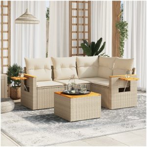 Soffgrupp för trädgården med dynor 5 delar beige konstrotting vidaXL
