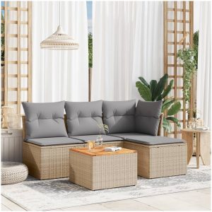 Soffgrupp för trädgården med dynor 5 delar beige konstrotting vidaXL