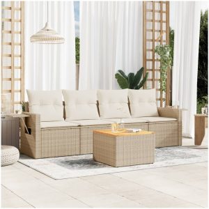 Soffgrupp för trädgården med dynor 5 delar beige konstrotting vidaXL