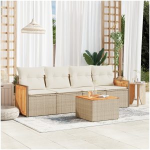 Soffgrupp för trädgården med dynor 5 delar beige konstrotting vidaXL