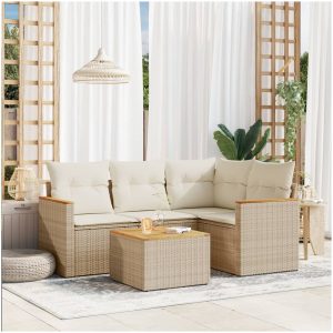 Soffgrupp för trädgården med dynor 5 delar beige konstrotting vidaXL
