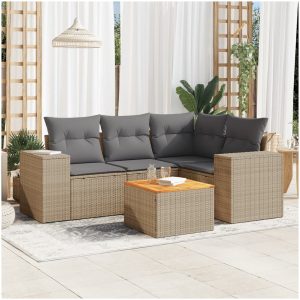 Soffgrupp för trädgården med dynor 5 delar beige konstrotting vidaXL