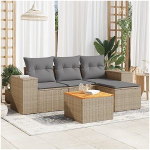 Soffgrupp för trädgården med dynor 5 delar beige konstrotting vidaXL