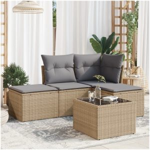Soffgrupp för trädgården med dynor 5 delar beige konstrotting vidaXL