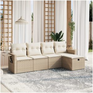 Soffgrupp för trädgården med dynor 5 delar beige konstrotting vidaXL