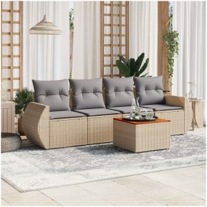 Soffgrupp för trädgården med dynor 5 delar beige konstrotting vidaXL