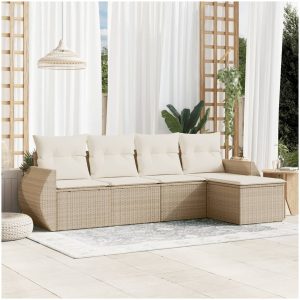 Soffgrupp för trädgården med dynor 5 delar beige konstrotting vidaXL
