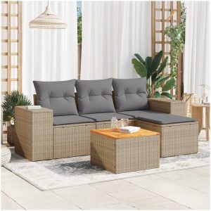 Soffgrupp för trädgården med dynor 5 delar beige konstrotting vidaXL