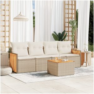 Soffgrupp för trädgården med dynor 5 delar beige konstrotting vidaXL