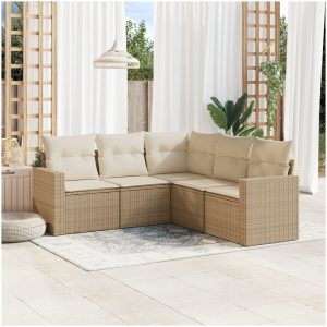 Soffgrupp för trädgården med dynor 5 delar beige konstrotting vidaXL