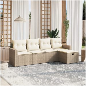 Soffgrupp för trädgården med dynor 5 delar beige konstrotting vidaXL