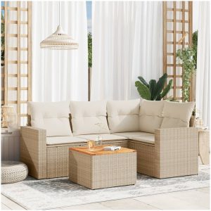 Soffgrupp för trädgården med dynor 5 delar beige konstrotting vidaXL