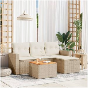 Soffgrupp för trädgården med dynor 5 delar beige konstrotting vidaXL