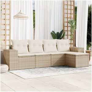 Soffgrupp för trädgården med dynor 5 delar beige konstrotting vidaXL