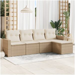Soffgrupp för trädgården med dynor 5 delar beige konstrotting vidaXL