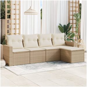 Soffgrupp för trädgården med dynor 5 delar beige konstrotting vidaXL