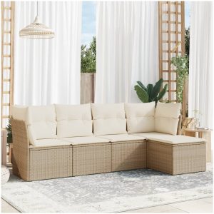 Soffgrupp för trädgården med dynor 5 delar beige konstrotting vidaXL