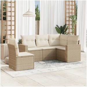 Soffgrupp för trädgården med dynor 5 delar beige konstrotting vidaXL