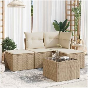 Soffgrupp för trädgården med dynor 5 delar beige konstrotting vidaXL