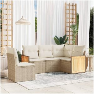 Soffgrupp för trädgården med dynor 5 delar beige konstrotting vidaXL