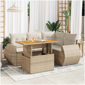 Soffgrupp för trädgården med dynor 5 delar beige konstrotting vidaXL