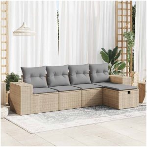Soffgrupp för trädgården med dynor 5 delar beige konstrotting vidaXL