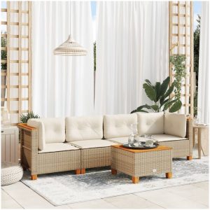 Soffgrupp för trädgården med dynor 5 delar beige konstrotting vidaXL
