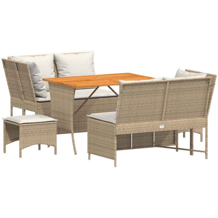 Soffgrupp för trädgården med dynor 5 delar beige konstrotting vidaXL – bild 2