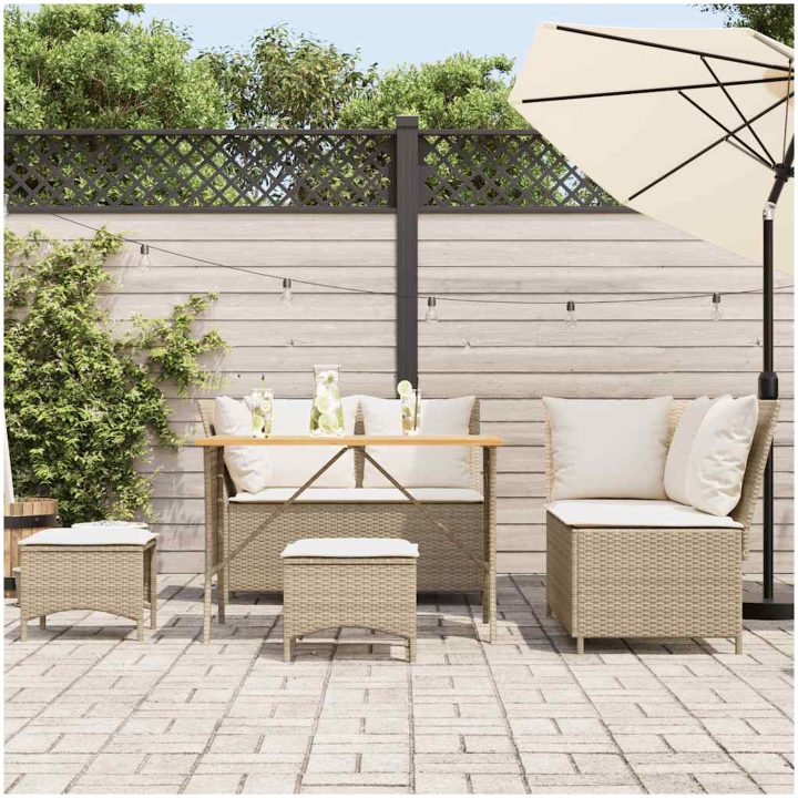 Soffgrupp för trädgården med dynor 5 delar beige konstrotting vidaXL – bild 3