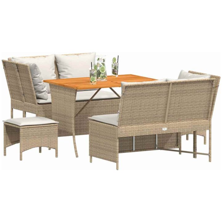 Soffgrupp för trädgården med dynor 5 delar beige konstrotting vidaXL – bild 4