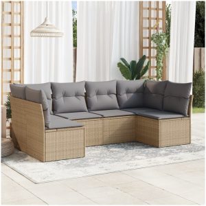 Soffgrupp för trädgården med dynor 6 delar beige konstrotting vidaXL
