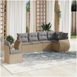 Soffgrupp för trädgården med dynor 6 delar beige konstrotting vidaXL
