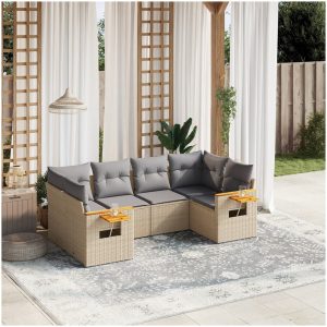 Soffgrupp för trädgården med dynor 6 delar beige konstrotting vidaXL