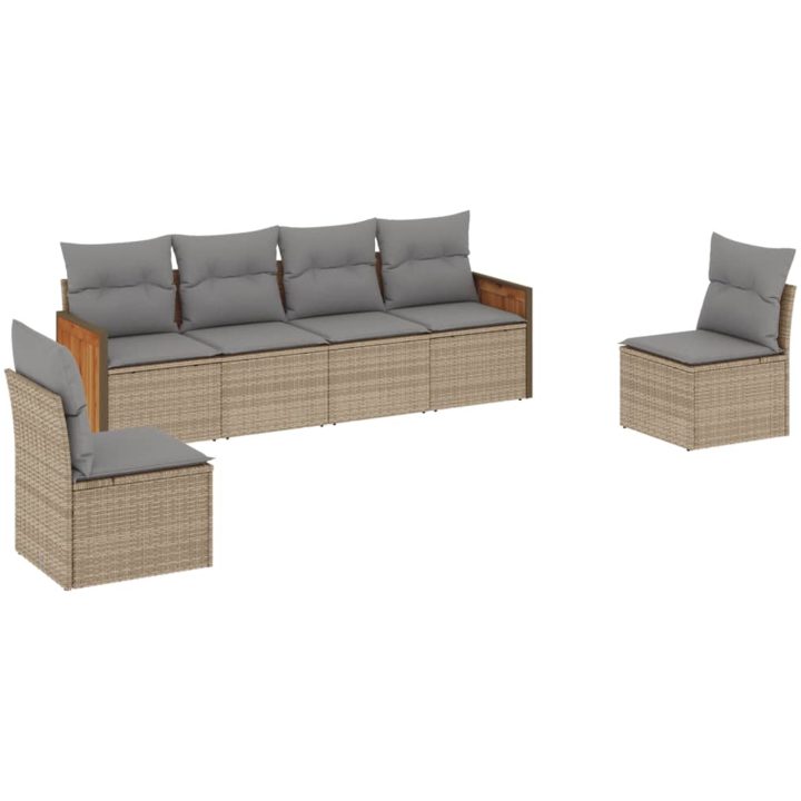 Soffgrupp för trädgården med dynor 6 delar beige konstrotting vidaXL – bild 2