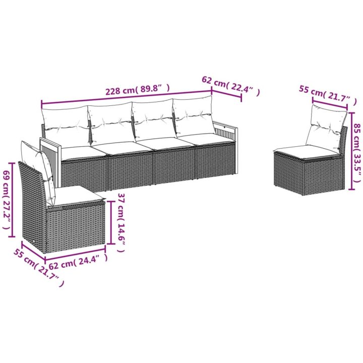 Soffgrupp för trädgården med dynor 6 delar beige konstrotting vidaXL – bild 6