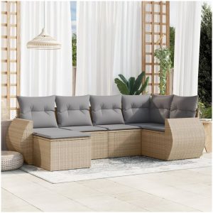 Soffgrupp för trädgården med dynor 6 delar beige konstrotting vidaXL