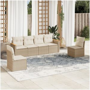 Soffgrupp för trädgården med dynor 6 delar beige konstrotting vidaXL