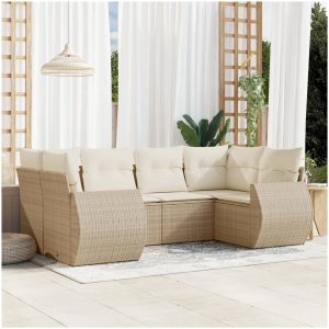 Soffgrupp för trädgården med dynor 6 delar beige konstrotting vidaXL