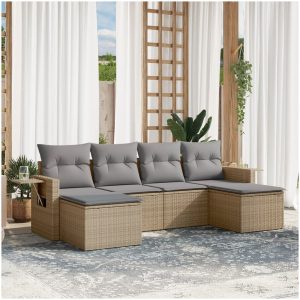 Soffgrupp för trädgården med dynor 6 delar beige konstrotting vidaXL