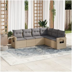 Soffgrupp för trädgården med dynor 6 delar beige konstrotting vidaXL