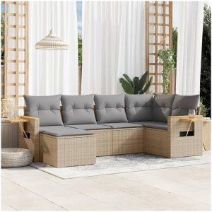 Soffgrupp för trädgården med dynor 6 delar beige konstrotting vidaXL