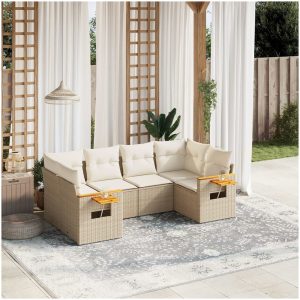 Soffgrupp för trädgården med dynor 6 delar beige konstrotting vidaXL