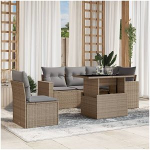 Soffgrupp för trädgården med dynor 6 delar beige konstrotting vidaXL