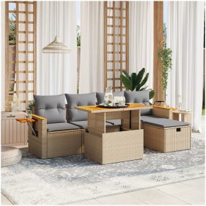 Soffgrupp för trädgården med dynor 6 delar beige konstrotting vidaXL