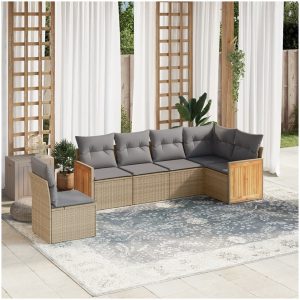 Soffgrupp för trädgården med dynor 6 delar beige konstrotting vidaXL