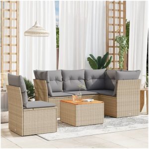 Soffgrupp för trädgården med dynor 6 delar beige konstrotting vidaXL