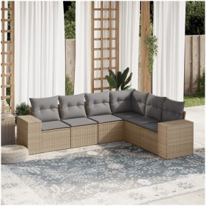 Soffgrupp för trädgården med dynor 6 delar beige konstrotting vidaXL