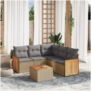 Soffgrupp för trädgården med dynor 6 delar beige konstrotting vidaXL